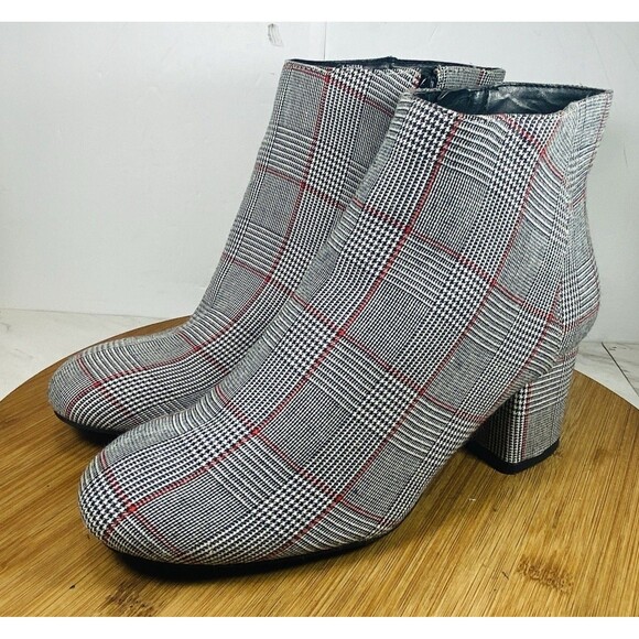 Kelly & Katie Thessa Plaid Ankle Booties Shoes Size 7M Block Heel Side Zip Gray - Picture 1 of 5